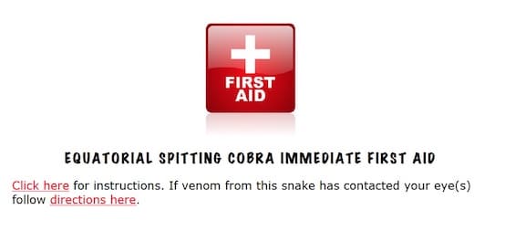 Spitting cobra first aid instructions link.